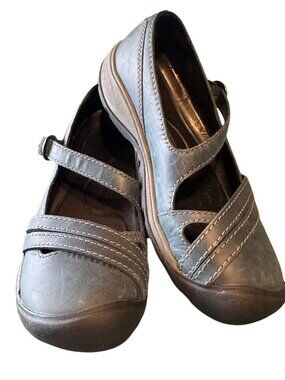 Keen Womens Blue Leather Mary Jane Shoes  Stitch Detail Adjustable Strap
